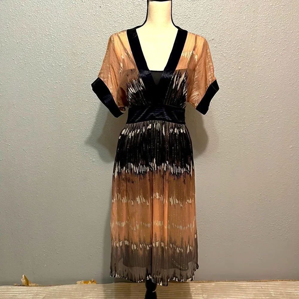 BCBGMAX AZRIA women’s silk kimono bell sleeve midi dress size S